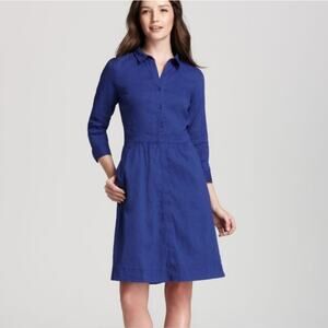 Eileen Fisher Linen Blend Long Sleeve Button Front Knee Length Dress